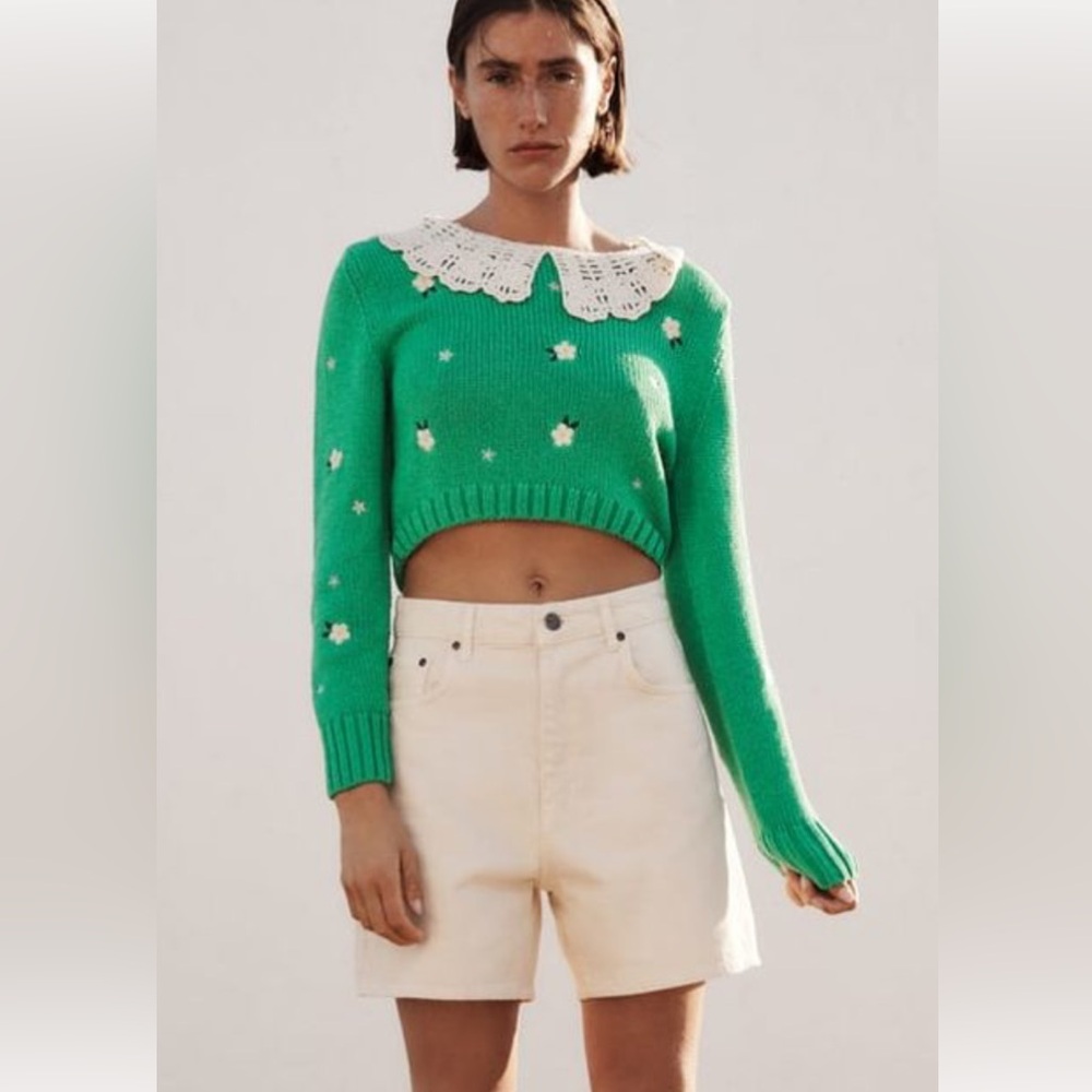 BNWT Zara embroidered knit sweater with floral  Details M